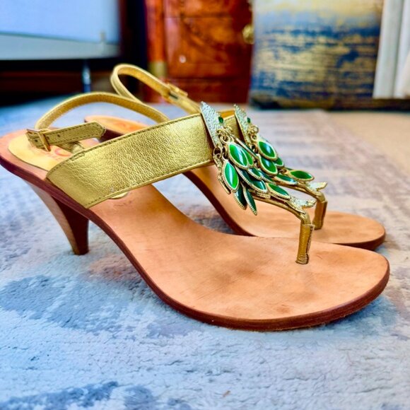 Gold Leather Heels with Gold and Green Metal Fish by KORS Michael Kors - Picture 2 of 9